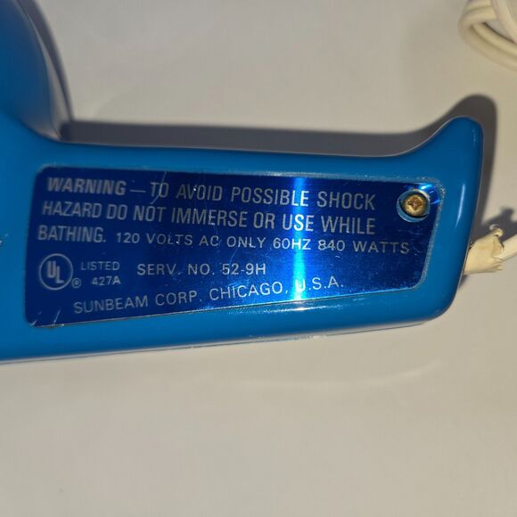 Vintage Sunbeam Pro-Aire 840 Hair Blow Dryer 1980s Blue Attachment 4 Settings - Picture 5 of 15